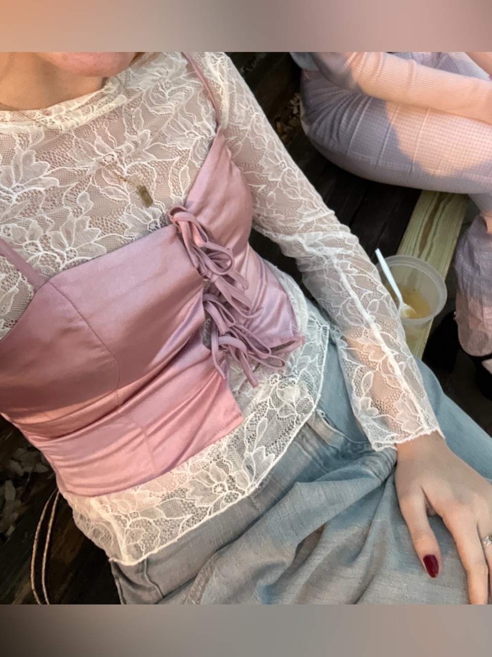 Anthropologie white lace long sleeve blouse with subtle floral pattern